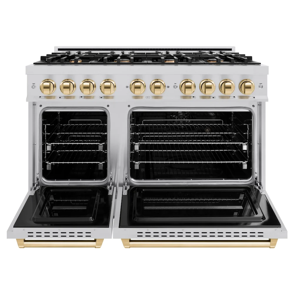 ZLINE Autograph Edition 48 in. 6.7 cu. ft. Classic Double Oven Dual Fuel Range with 8 Burner Gas Cooktop in Stainless Steel and Polished Gold Accents, Open Box-Great Condition - Image 5