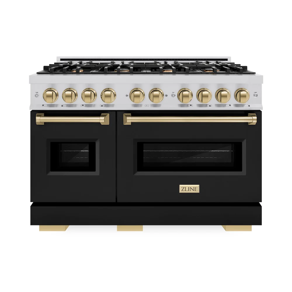 ZLINE Autograph Edition 48 in. 6.7 cu. ft. Classic Double Oven Dual Fuel Range with 8 Burner Gas Cooktop in Stainless Steel with Black Matte Doors and Champagne Bronze Accents, Open Box-Great Condition - Image 3