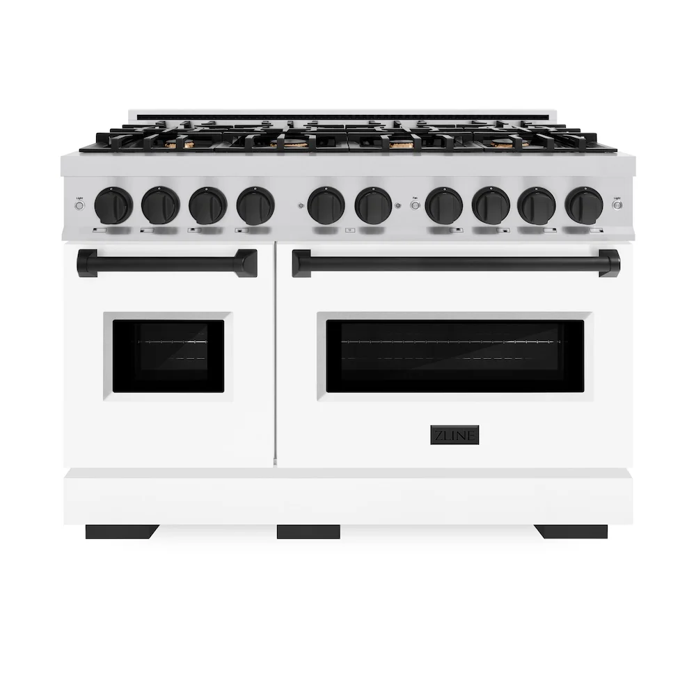 ZLINE Autograph Edition 48 in. 6.7 cu. ft. Classic Double Oven Dual Fuel Range with 8 Burner Gas Cooktop in Stainless Steel with White Matte Door and Matte Black Accents, Open Box-Great Condition - Image 3