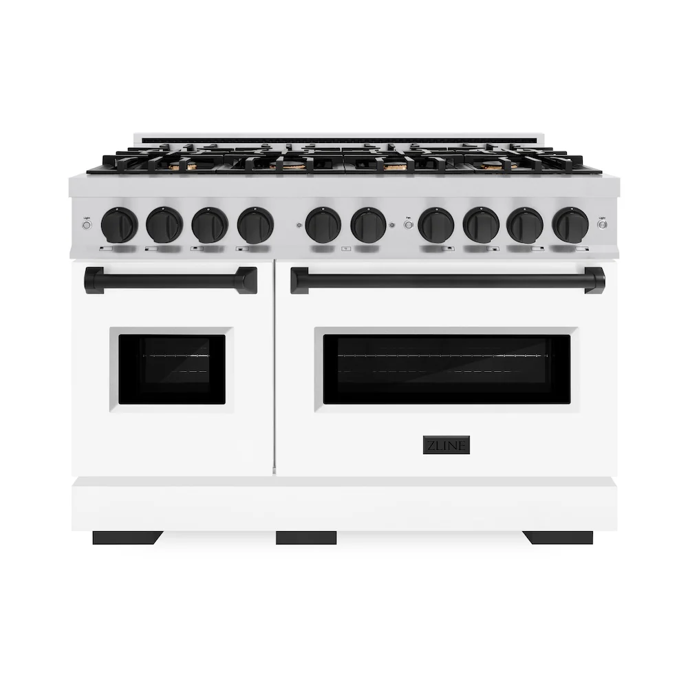 ZLINE Autograph Edition 48 in. 6.7 cu. ft. Classic Double Oven Dual Fuel Range with 8 Burner Gas Cooktop in Stainless Steel with White Matte Door and Matte Black Accents, Open Box-Great Condition - Image 4