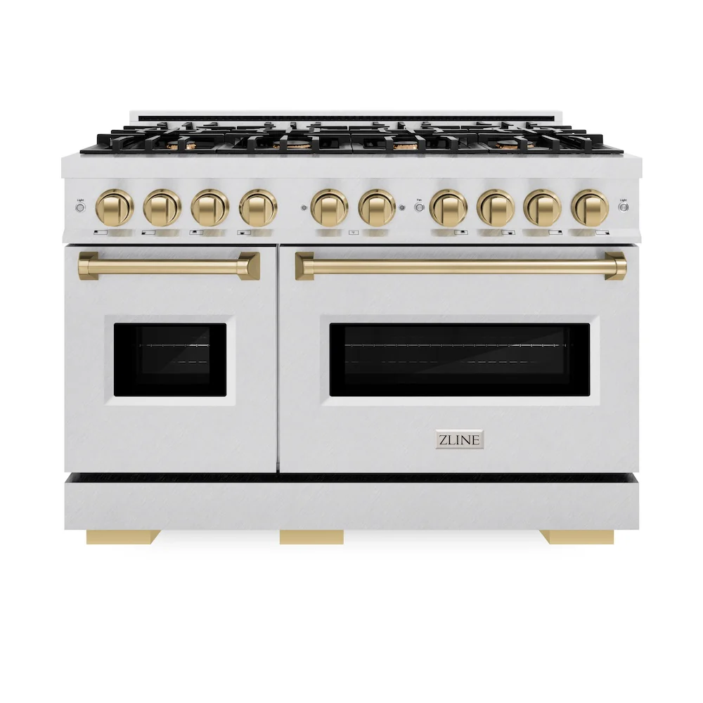 ZLINE Autograph Edition 48 in. 6.7 cu. ft. Classic Double Oven Gas Range with 8 Burner Cooktop in Satin Stainless Steel and Champagne Bronze Accents, Open Box-Great Condition - Image 3