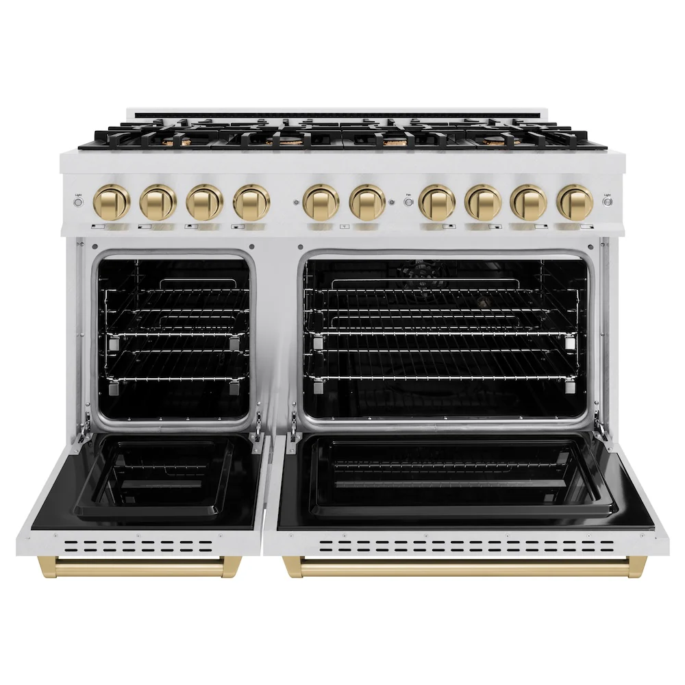 ZLINE Autograph Edition 48 in. 6.7 cu. ft. Classic Double Oven Gas Range with 8 Burner Cooktop in Satin Stainless Steel and Champagne Bronze Accents, Open Box-Great Condition - Image 5