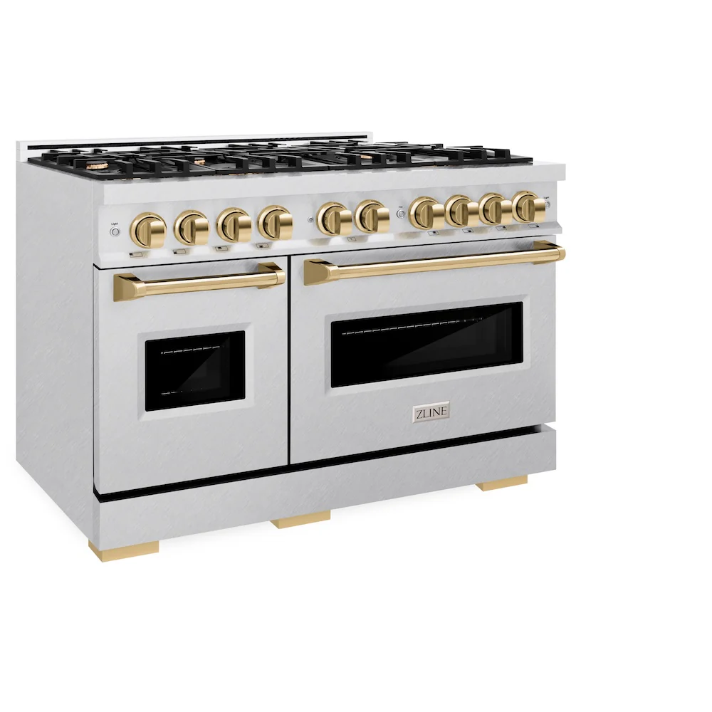 ZLINE Autograph Edition 48 in. 6.7 cu. ft. Classic Double Oven Gas Range with 8 Burner Cooktop in Satin Stainless Steel and Polished Gold Accents, Open Box-Great Condition - Image 6