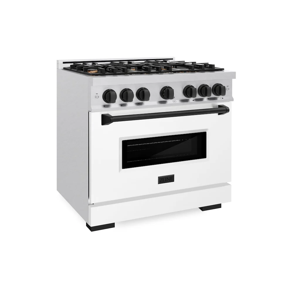 ZLINE Autograph Edition 48 in. 6.7 cu. ft. Classic Double Oven Gas Range with 8 Burner Cooktop in Satin Stainless Steel with White Matte Doors and Champagne Bronze Accents, Open Box-Great Condition
