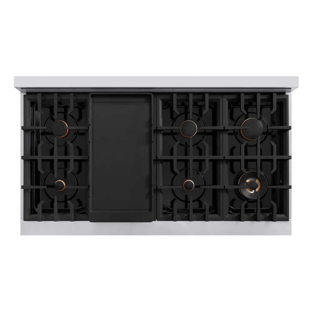 ZLINE Autograph Edition 48 in. 6.7 cu. ft. Classic Double Oven Gas Range with 8 Burner Cooktop in Stainless Steel with White Matte Doors and Champagne Bronze Accents, Open Box-Great Condition - Image 2