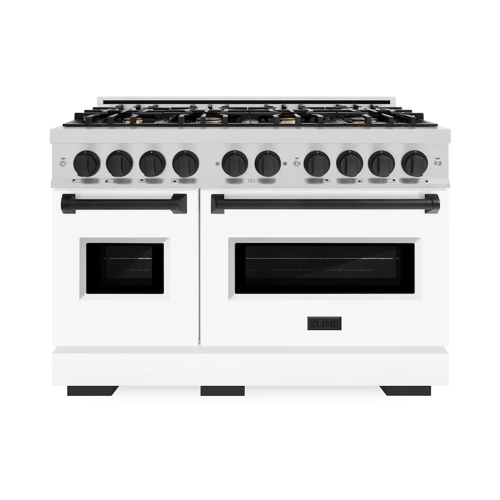 ZLINE Autograph Edition 48 in. 6.7 cu. ft. Classic Double Oven Gas Range with 8 Burner Cooktop in Stainless Steel with White Matte Doors and Matte Black Accents, Open Box-Great Condition - Image 4