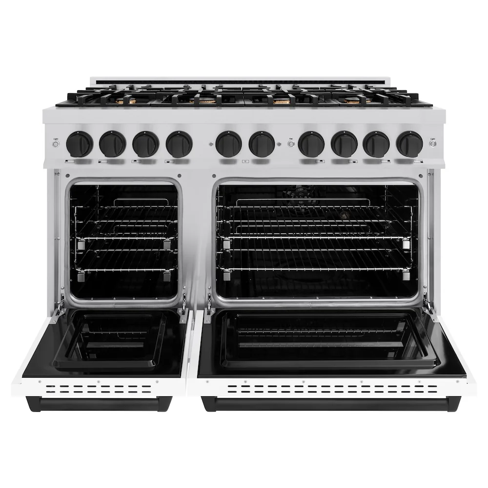 ZLINE Autograph Edition 48 in. 6.7 cu. ft. Classic Double Oven Gas Range with 8 Burner Cooktop in Stainless Steel with White Matte Doors and Matte Black Accents, Open Box-Great Condition - Image 5