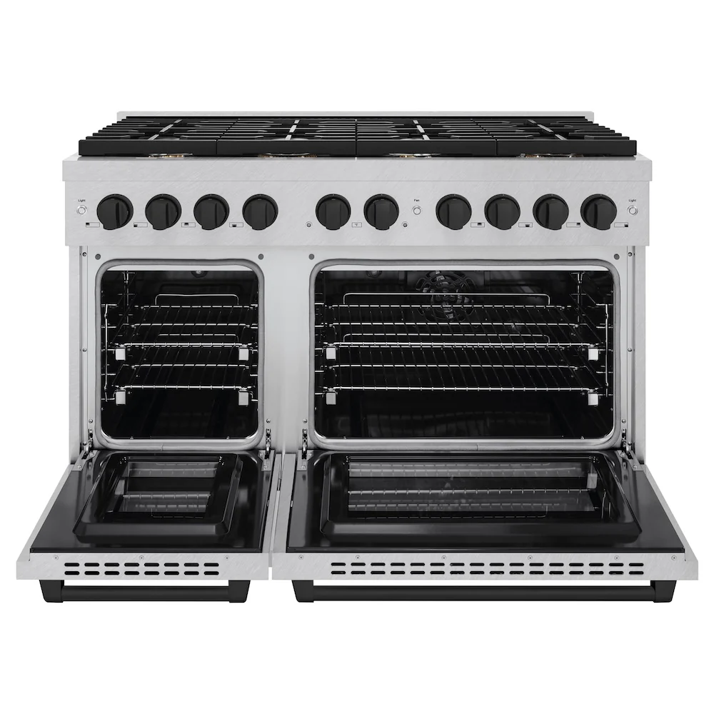 ZLINE Autograph Edition 48 in. 6.7 cu. ft. Paramount Double Oven Dual Fuel Range with 8 Burner Gas Cooktop in Satin Stainless Steel and Matte Black Accents, Open Box-Great Condition - Image 5