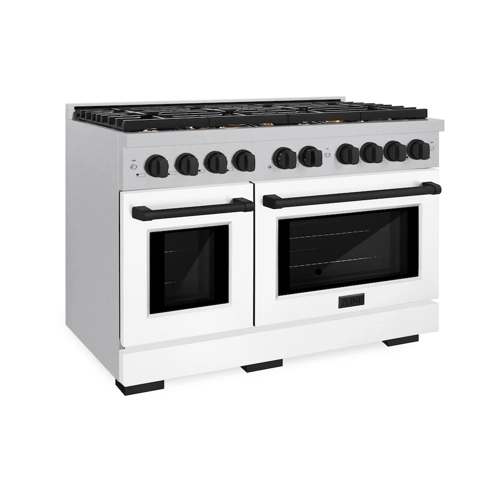 ZLINE Autograph Edition 48 in. 6.7 cu. ft. Paramount Double Oven Dual Fuel Range with 8 Burner Gas Cooktop in Satin Stainless Steel with White Matte Doors and Matte Black Accents, Open Box-Great Condition