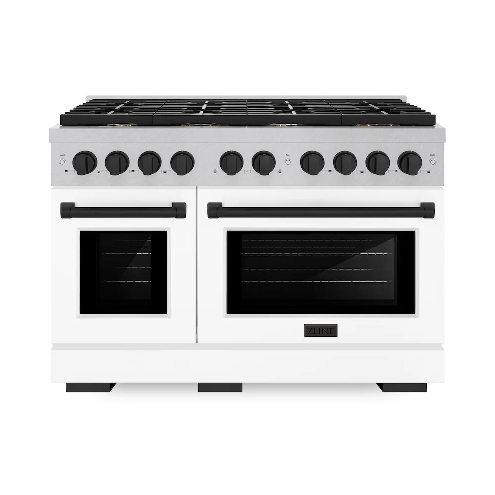ZLINE Autograph Edition 48 in. 6.7 cu. ft. Paramount Double Oven Dual Fuel Range with 8 Burner Gas Cooktop in Satin Stainless Steel with White Matte Doors and Matte Black Accents, Open Box-Great Condition - Image 3