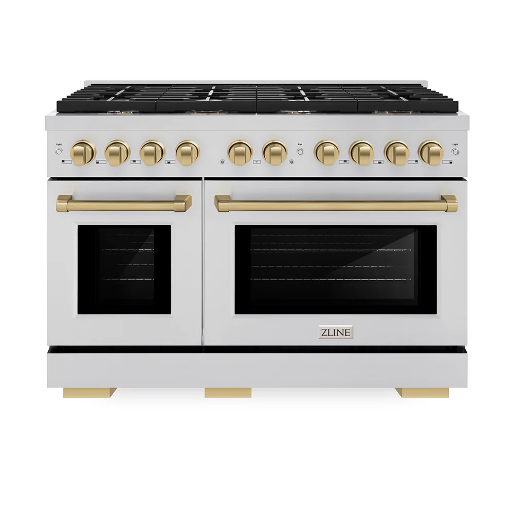 ZLINE Autograph Edition 48 in. 6.7 cu. ft. Paramount Double Oven Dual Fuel Range with 8 Burner Gas Cooktop in Stainless Steel and Champagne Bronze Accents, Open Box-Great Condition - Image 4