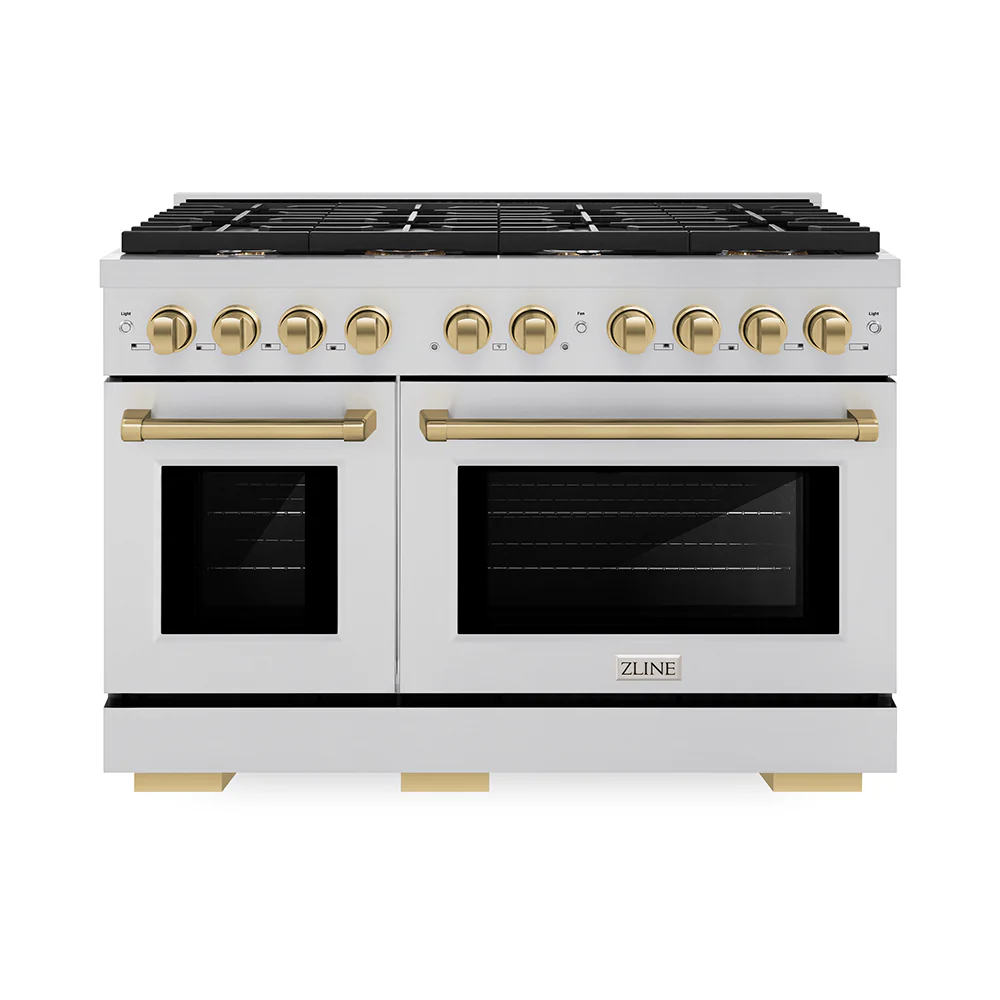 ZLINE Autograph Edition 48 in. 6.7 cu. ft. Paramount Double Oven Dual Fuel Range with 8 Burner Gas Cooktop in Stainless Steel and Champagne Bronze Accents, Open Box-Great Condition - Image 5
