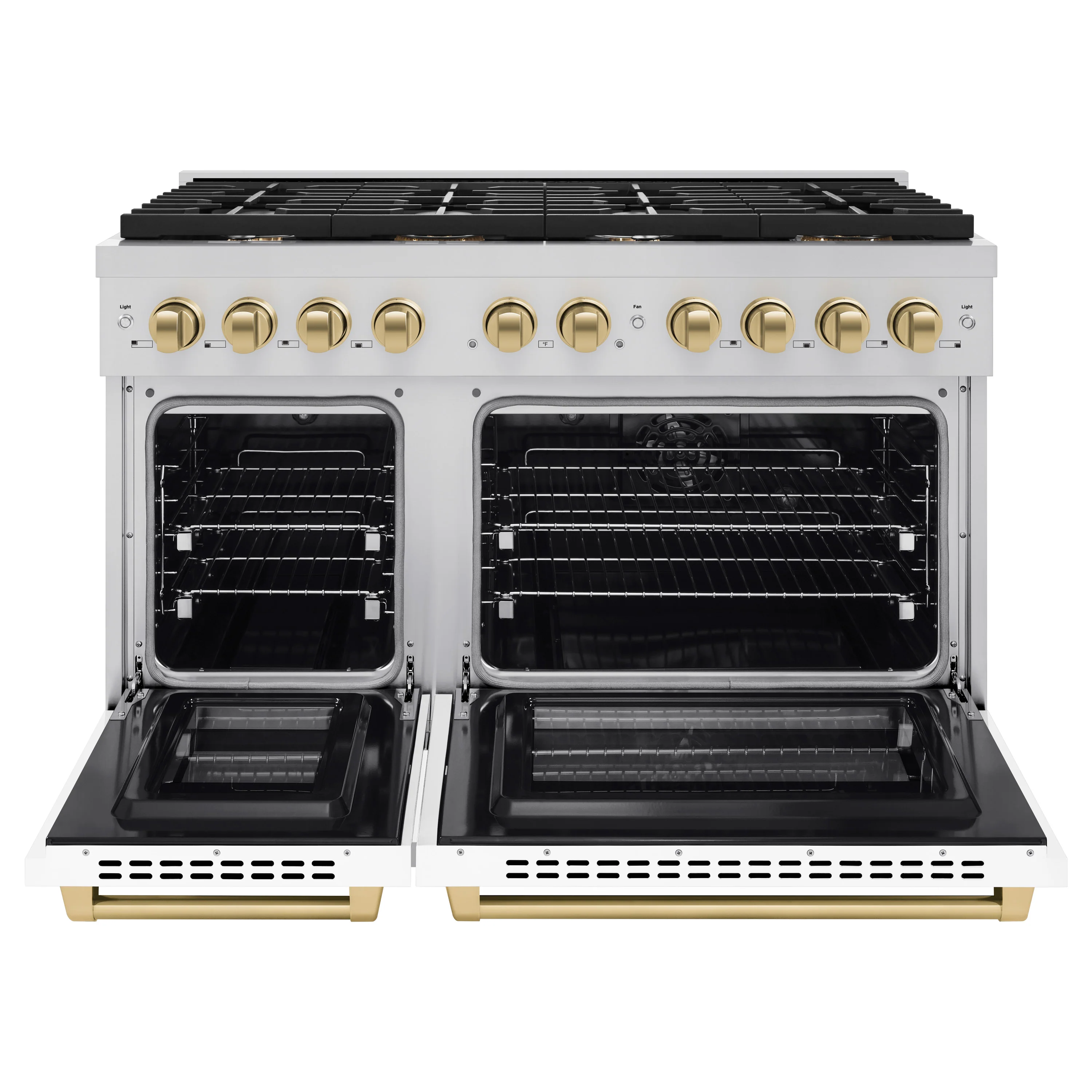 ZLINE Autograph Edition 48 in. 6.7 cu. ft. Paramount Double Oven Dual Fuel Range with 8 Burner Gas Cooktop in Stainless Steel with White Matte Doors and Champagne Bronze Accents, Open Box-Great Condition - Image 5
