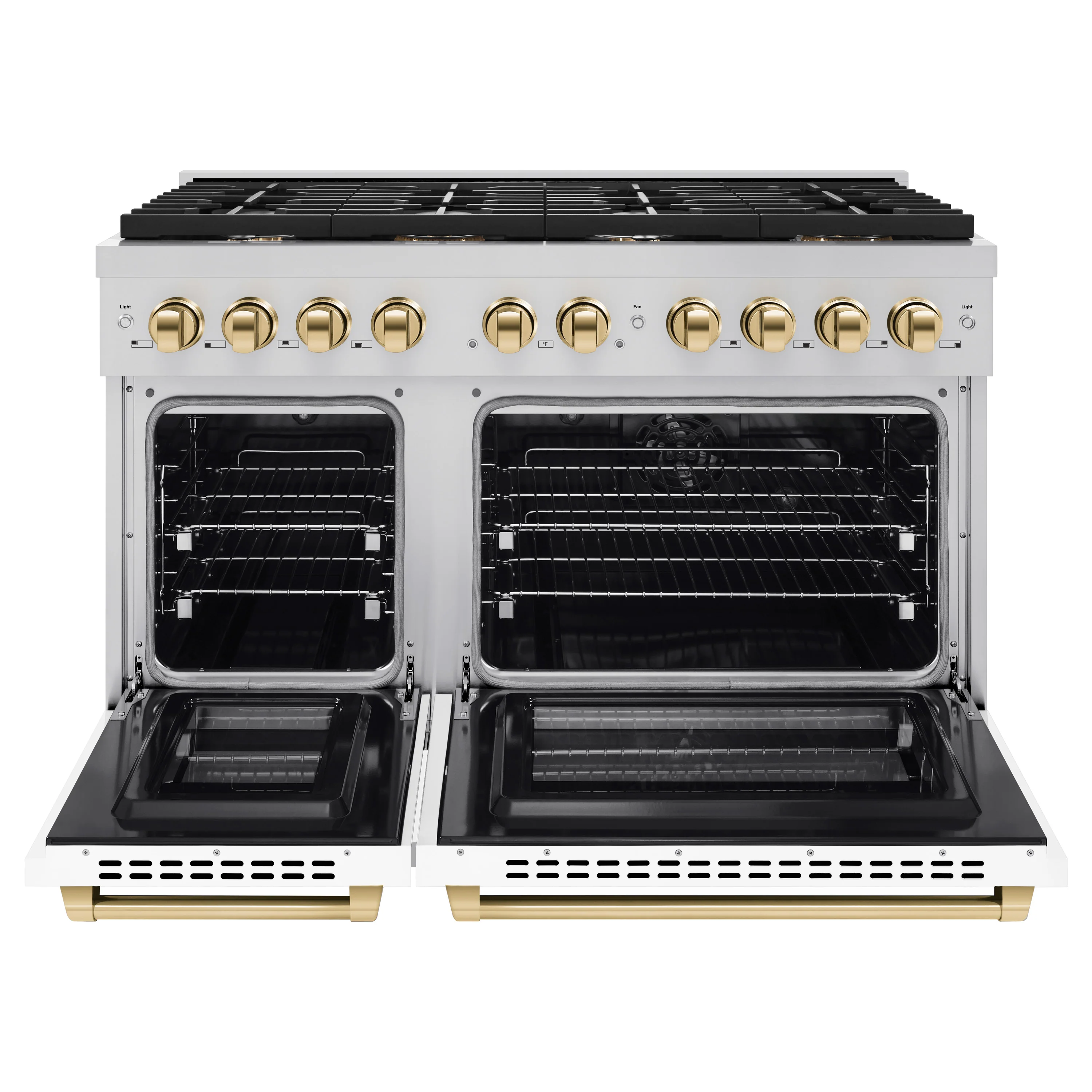 ZLINE Autograph Edition 48 in. 6.7 cu. ft. Paramount Double Oven Dual Fuel Range with 8 Burner Gas Cooktop in Stainless Steel with White Matte Doors and Polished Gold Accents, Open Box-Great Condition - Image 5