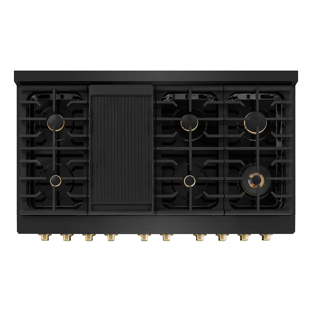 ZLINE Autograph Edition 48 in. 6.7 cu. ft. Paramount Double Oven Gas Range with 8 Burner Cooktop in Black Stainless Steel and Champagne Bronze Accents, Open Box-Great Condition - Image 2