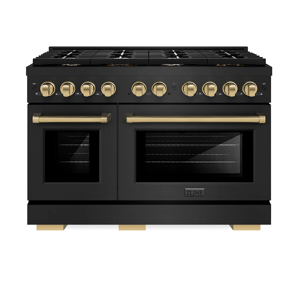 ZLINE Autograph Edition 48 in. 6.7 cu. ft. Paramount Double Oven Gas Range with 8 Burner Cooktop in Black Stainless Steel and Champagne Bronze Accents, Open Box-Great Condition - Image 3