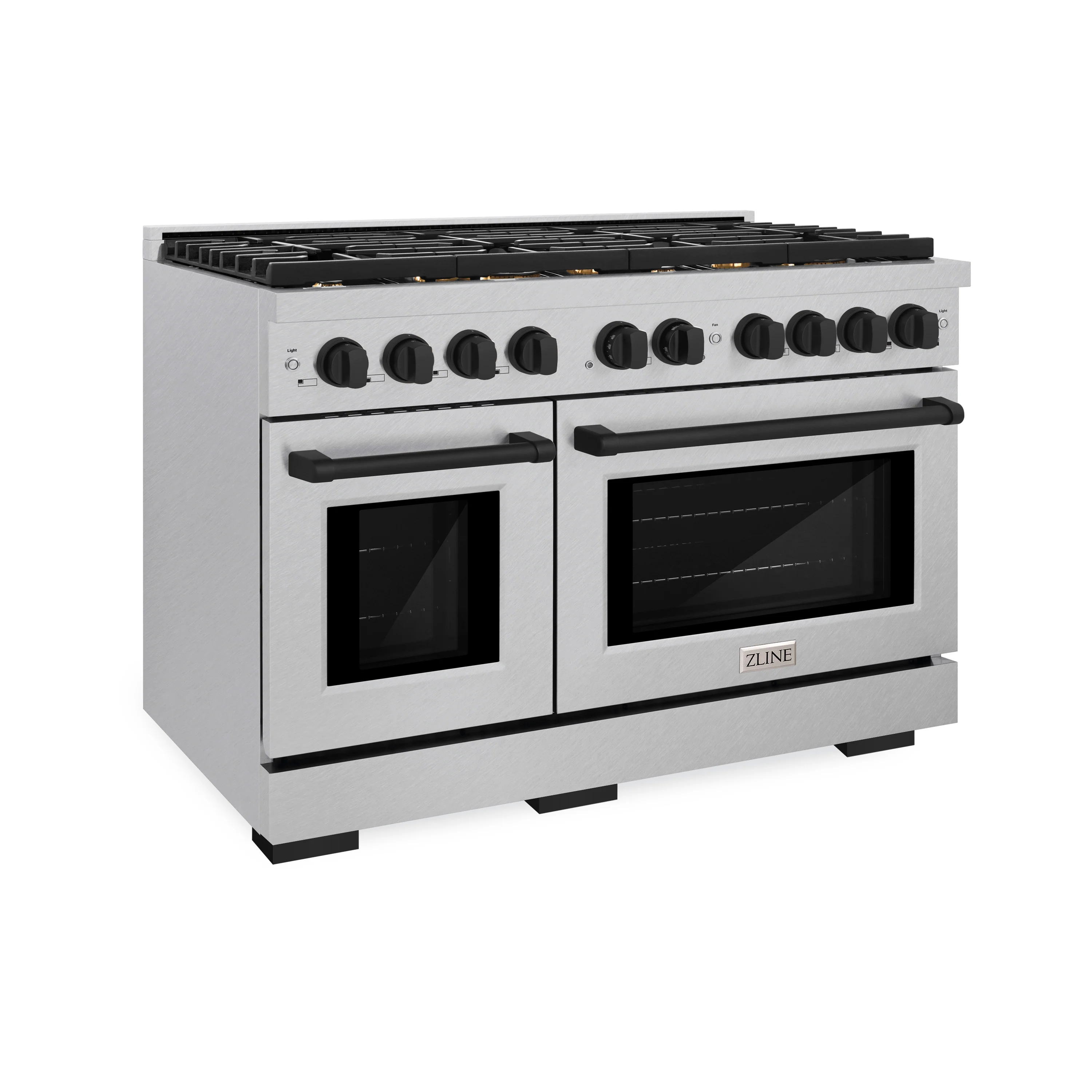 ZLINE Autograph Edition 48 in. 6.7 cu. ft. Paramount Double Oven Gas Range with 8 Burner Cooktop in Satin Stainless Steel and Matte Black Accents, Open Box-Great Condition