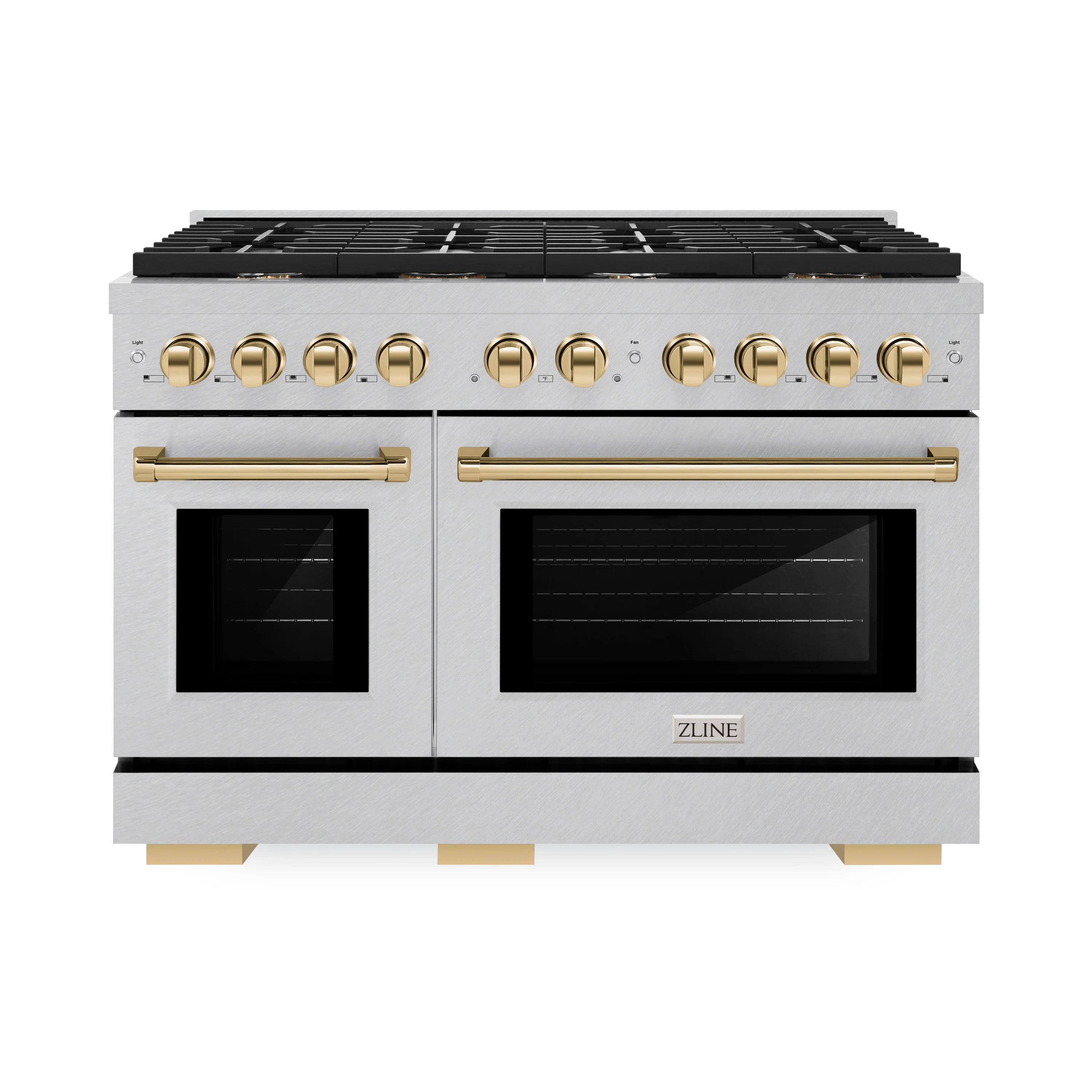 ZLINE Autograph Edition 48 in. 6.7 cu. ft. Paramount Double Oven Gas Range with 8 Burner Cooktop in Satin Stainless Steel and Polished Gold Accents, Open Box-Great Condition - Image 4