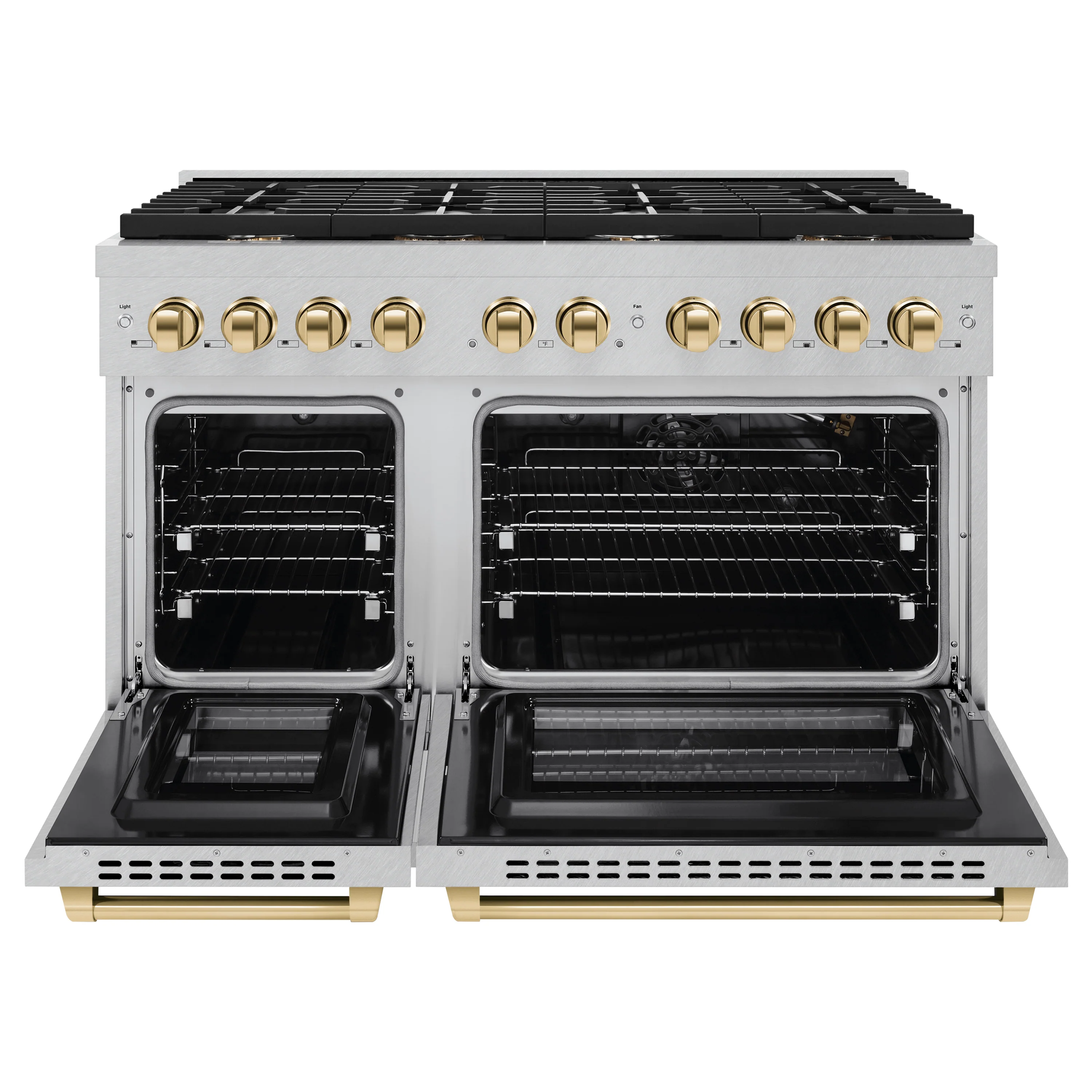 ZLINE Autograph Edition 48 in. 6.7 cu. ft. Paramount Double Oven Gas Range with 8 Burner Cooktop in Satin Stainless Steel and Polished Gold Accents, Open Box-Great Condition - Image 5