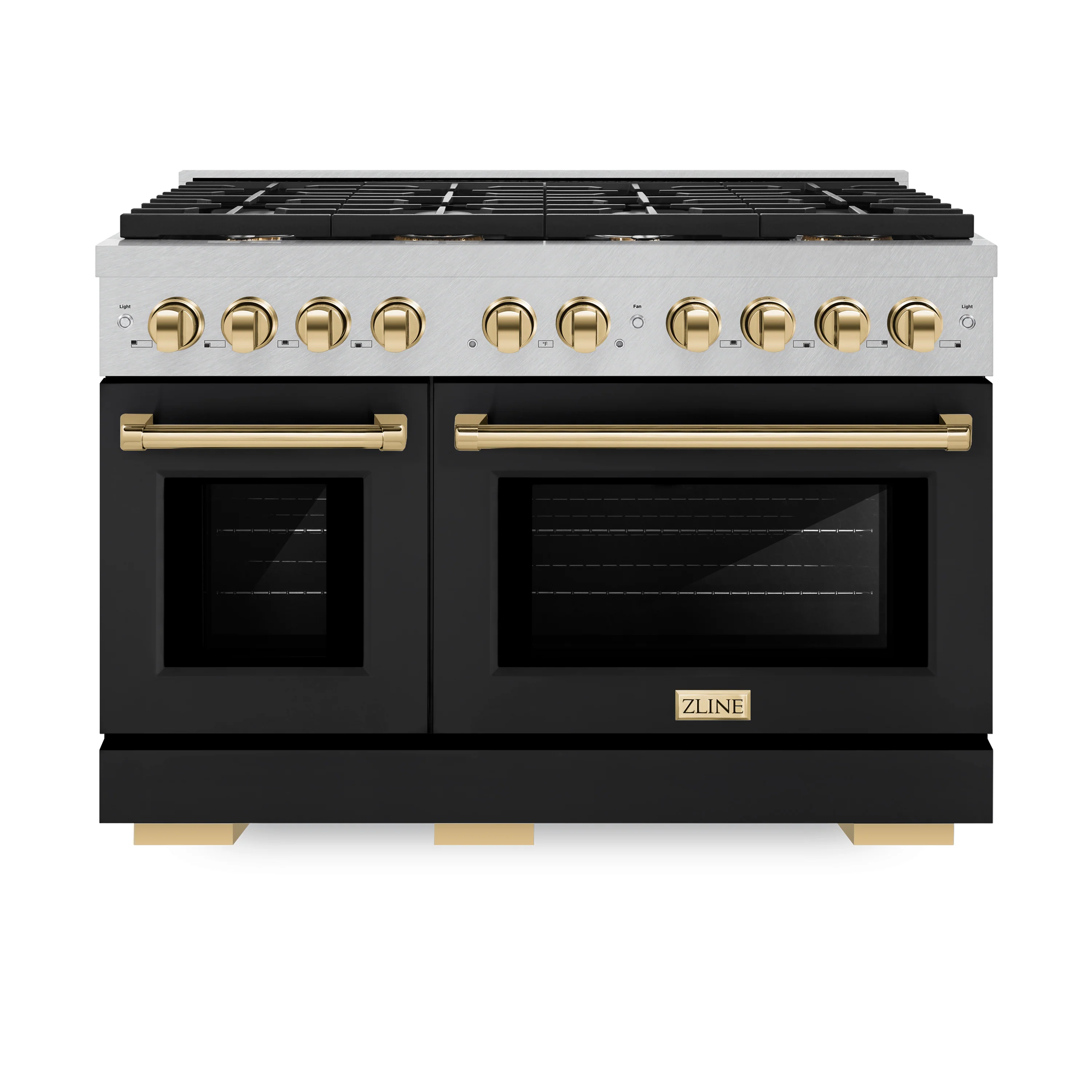 ZLINE Autograph Edition 48 in. 6.7 cu. ft. Paramount Double Oven Gas Range with 8 Burner Cooktop in Satin Stainless Steel with Black Matte Doors and Polished Gold Accents, Open Box-Great Condition - Image 3