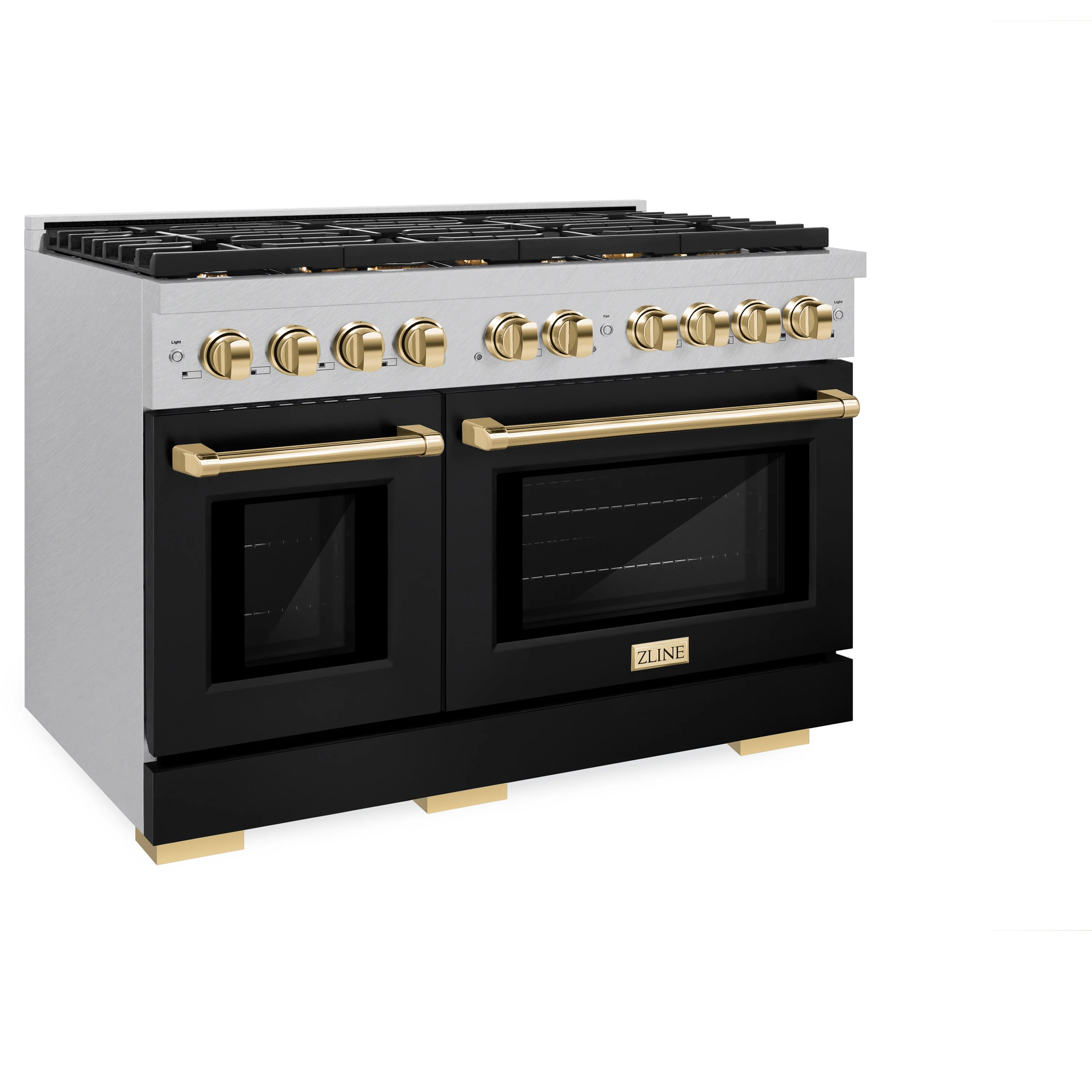 ZLINE Autograph Edition 48 in. 6.7 cu. ft. Paramount Double Oven Gas Range with 8 Burner Cooktop in Satin Stainless Steel with Black Matte Doors and Polished Gold Accents, Open Box-Great Condition - Image 6