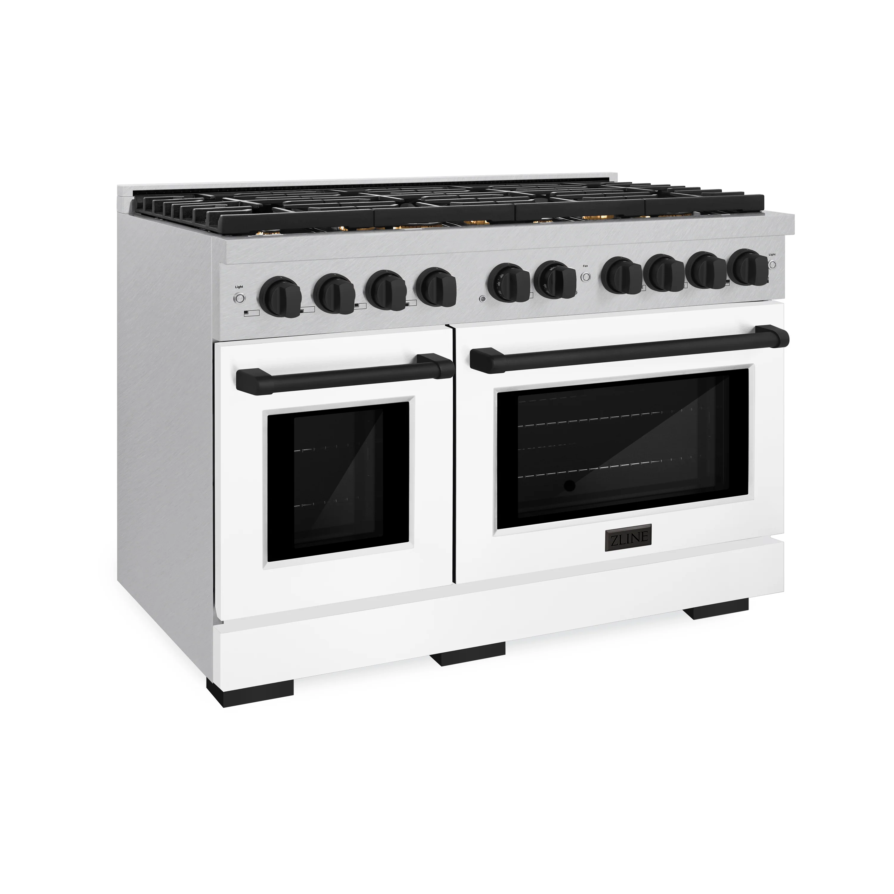 ZLINE Autograph Edition 48 in. 6.7 cu. ft. Paramount Double Oven Gas Range with 8 Burner Cooktop in Satin Stainless Steel with White Matte Doors and Matte Black Accents, Open Box-Great Condition