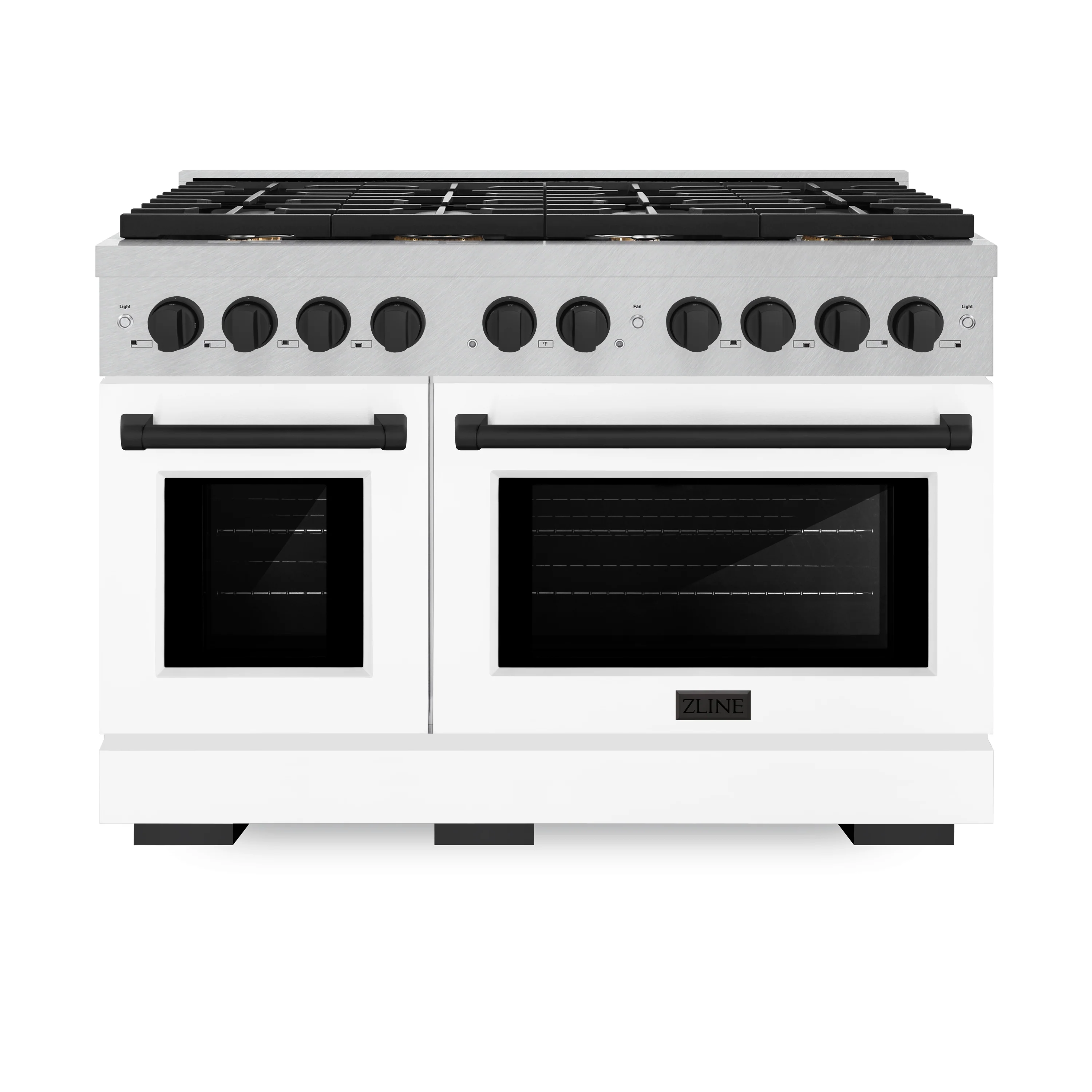 ZLINE Autograph Edition 48 in. 6.7 cu. ft. Paramount Double Oven Gas Range with 8 Burner Cooktop in Satin Stainless Steel with White Matte Doors and Matte Black Accents, Open Box-Great Condition - Image 4