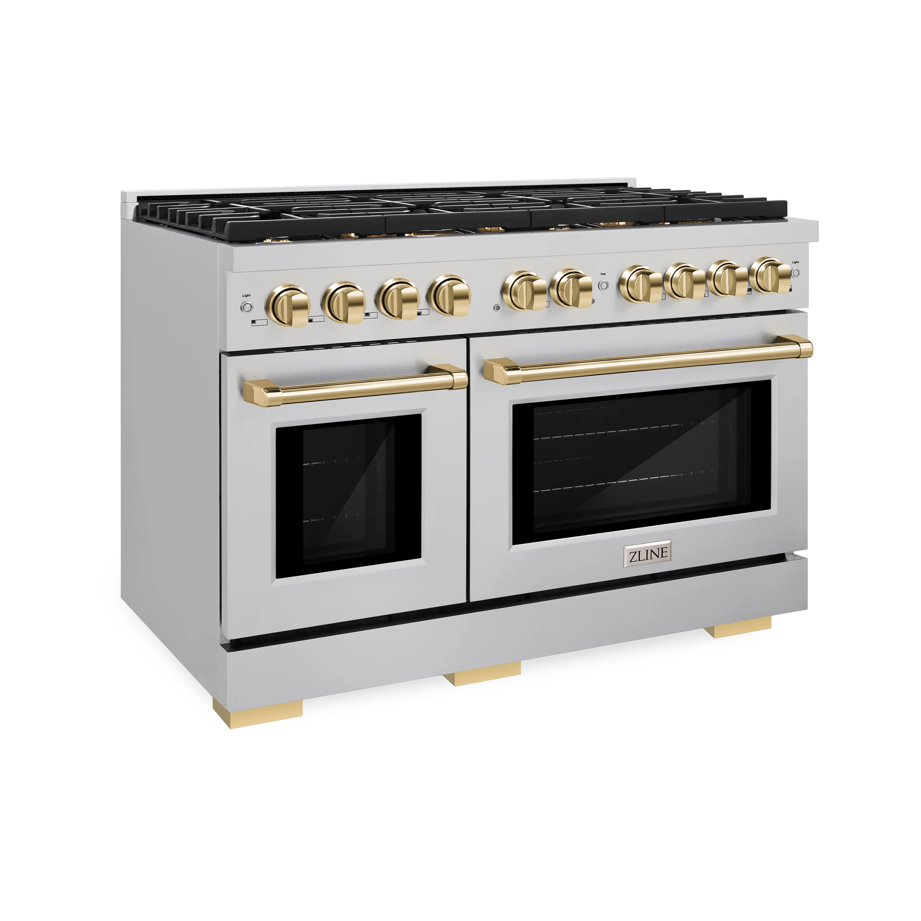 ZLINE Autograph Edition 48 in. 6.7 cu. ft. Paramount Double Oven Gas Range with 8 Burner Cooktop in Stainless Steel and Polished Gold Accents, Open Box-Great Condition
