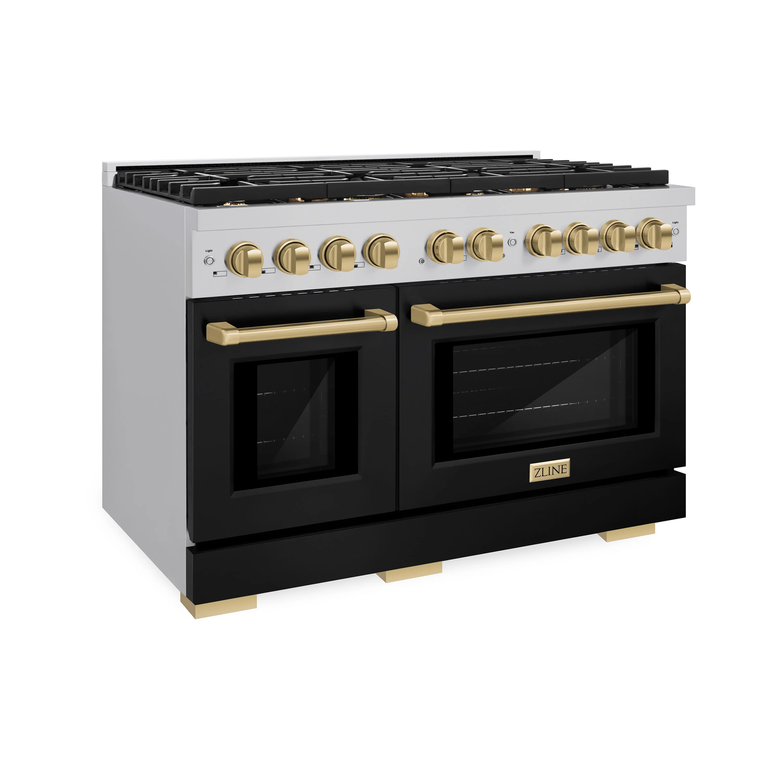 ZLINE Autograph Edition 48 in. 6.7 cu. ft. Paramount Double Oven Gas Range with 8 Burner Cooktop in Stainless Steel with Black Matte Doors and Champagne Bronze Accents, Open Box-Great Condition