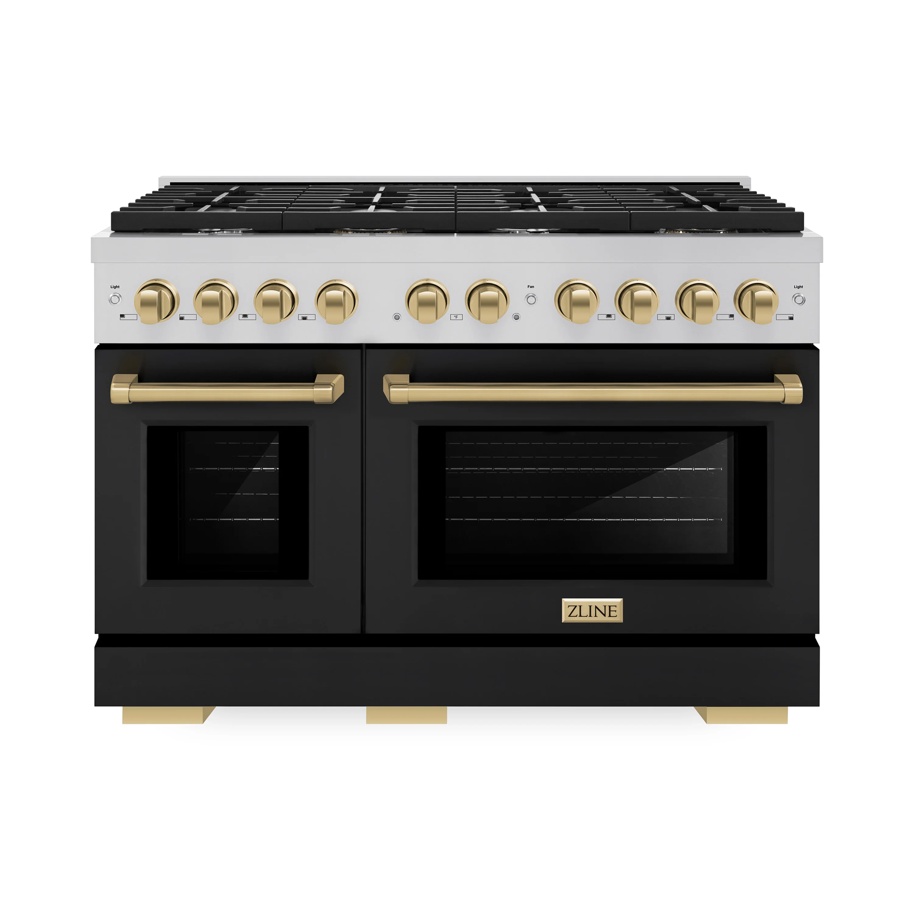 ZLINE Autograph Edition 48 in. 6.7 cu. ft. Paramount Double Oven Gas Range with 8 Burner Cooktop in Stainless Steel with Black Matte Doors and Champagne Bronze Accents, Open Box-Great Condition - Image 4