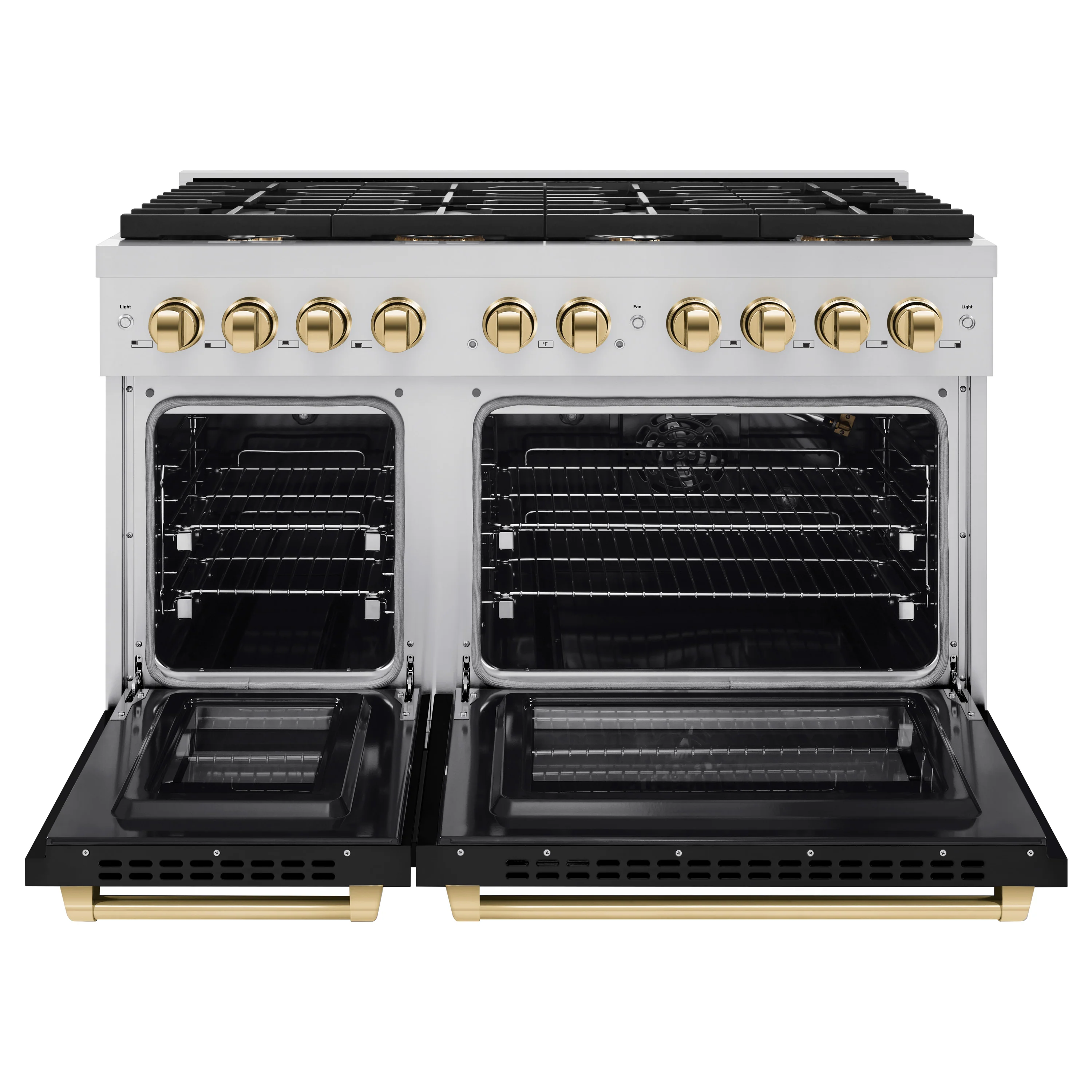 ZLINE Autograph Edition 48 in. 6.7 cu. ft. Paramount Double Oven Gas Range with 8 Burner Cooktop in Stainless Steel with Black Matte Doors and Polished Gold Accents, Open Box-Great Condition - Image 5