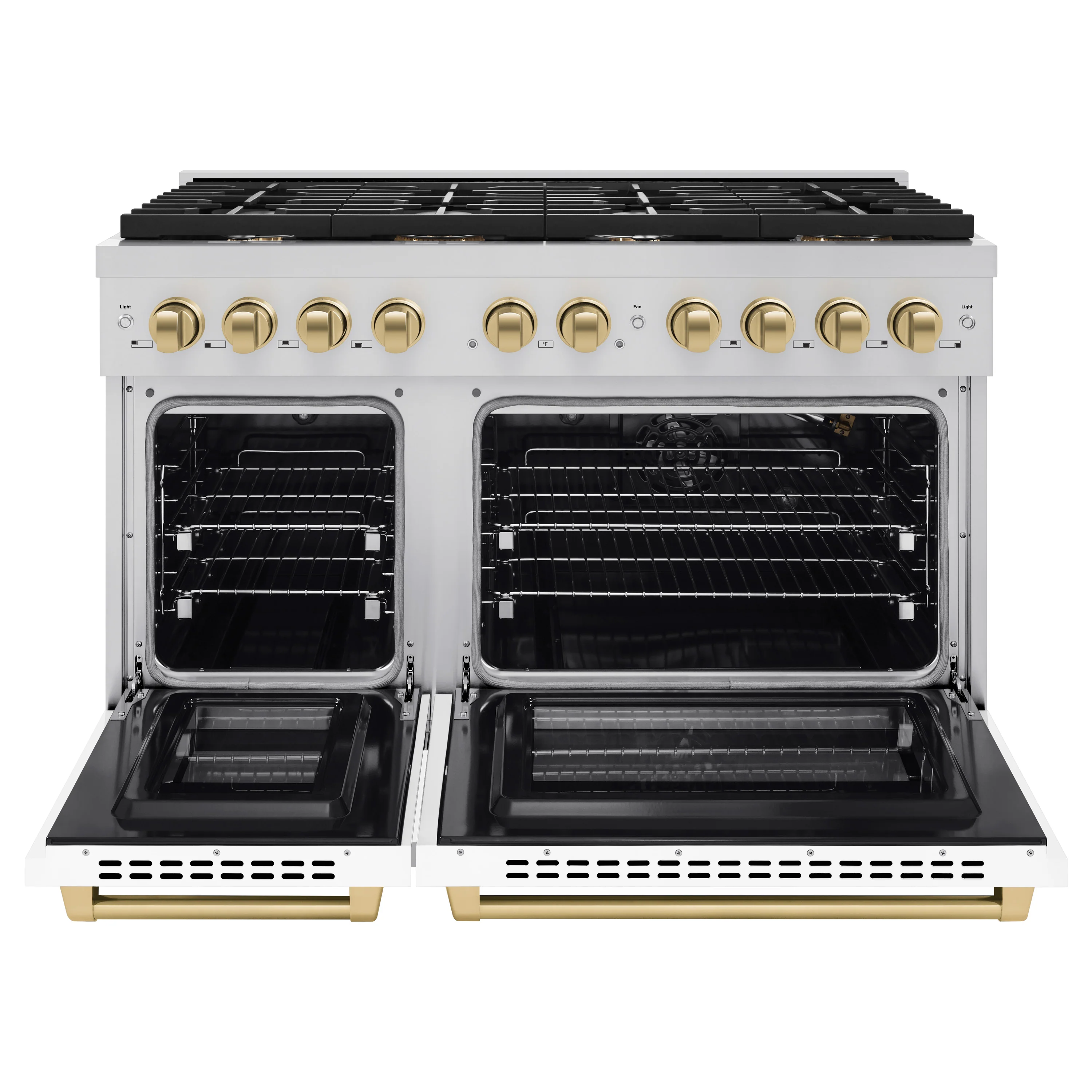 ZLINE Autograph Edition 48 in. 6.7 cu. ft. Paramount Double Oven Gas Range with 8 Burner Cooktop in Stainless Steel with White Matte Doors and Champagne Bronze Accents, Open Box-Great Condition - Image 5
