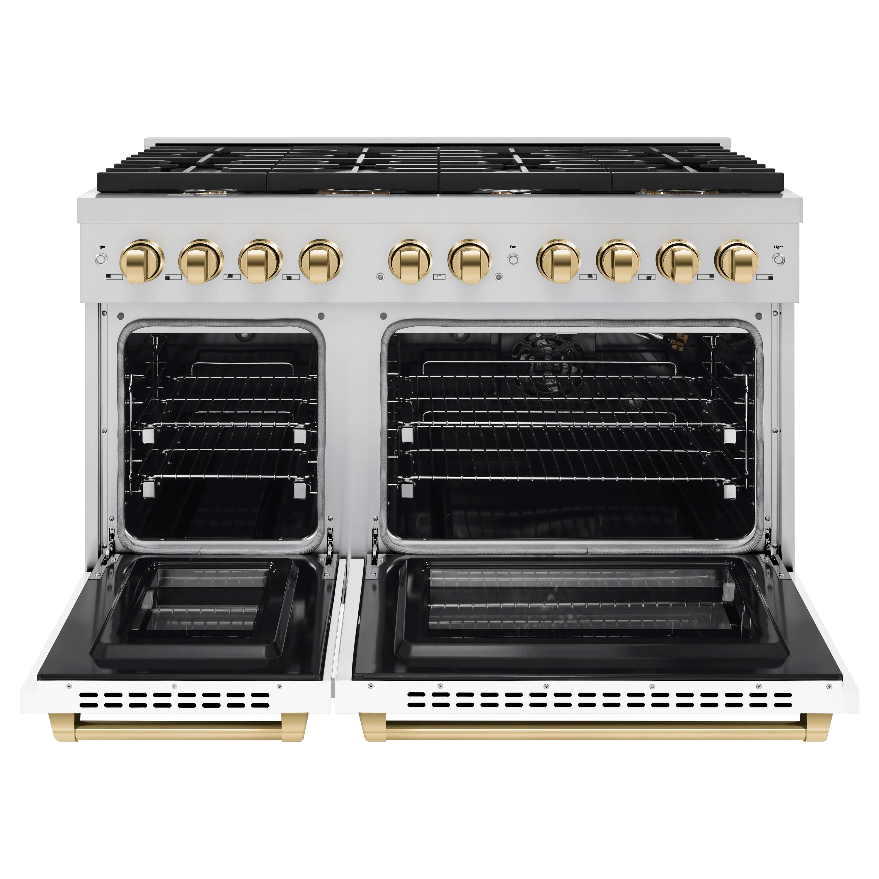ZLINE Autograph Edition 48 in. 6.7 cu. ft. Paramount Double Oven Gas Range with 8 Burner Cooktop in Stainless Steel with White Matte Doors and Polished Gold Accents, Open Box-Great Condition - Image 5