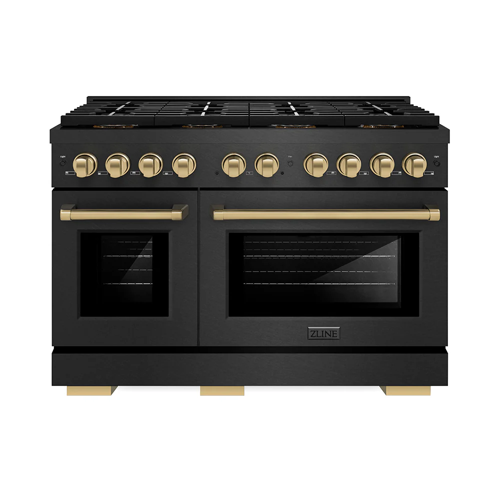 ZLINE Autograph Edition 48 in. 6.7 cu. ft. Paramount Dual Fuel Range with 8 Burner DuoPro™ Cooktop and Dual Ovens in Black Satin Stainless Steel and Champagne Bronze Accents, Open Box-Great Condition - Image 3