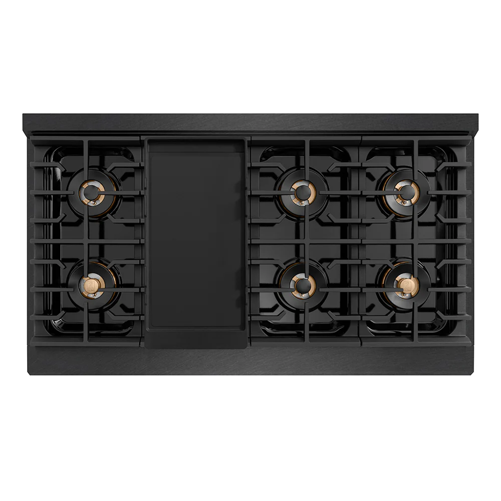 ZLINE Autograph Edition 48 in. 6.7 cu. ft. Paramount Dual Fuel Range with 8 Burner DuoPro™ Cooktop and Dual Ovens in Black Satin Stainless Steel and Polished Gold Accents, Open Box-Great Condition - Image 5