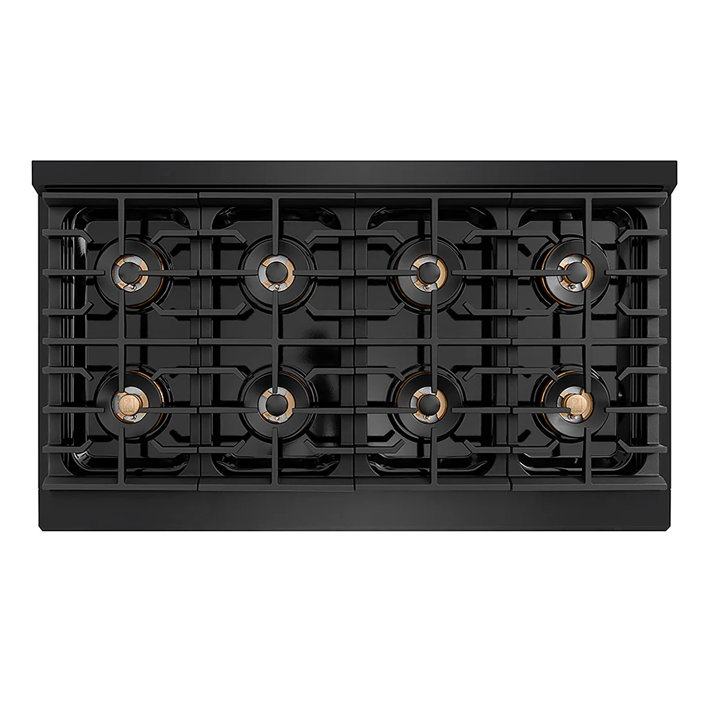 ZLINE Autograph Edition 48 in. 6.7 cu. ft. Paramount Dual Fuel Range with 8 Burner DuoPro™ Cooktop and Dual Ovens in Black Stainless Steel and Polished Gold Accents, Open Box-Great Condition - Image 2