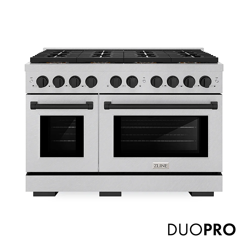 ZLINE Autograph Edition 48 in. 6.7 cu. ft. Paramount Dual Fuel Range with 8 Burner DuoPro™ Cooktop and Dual Ovens in Satin Stainless Steel and Matte Black Accents, Open Box-Great Condition