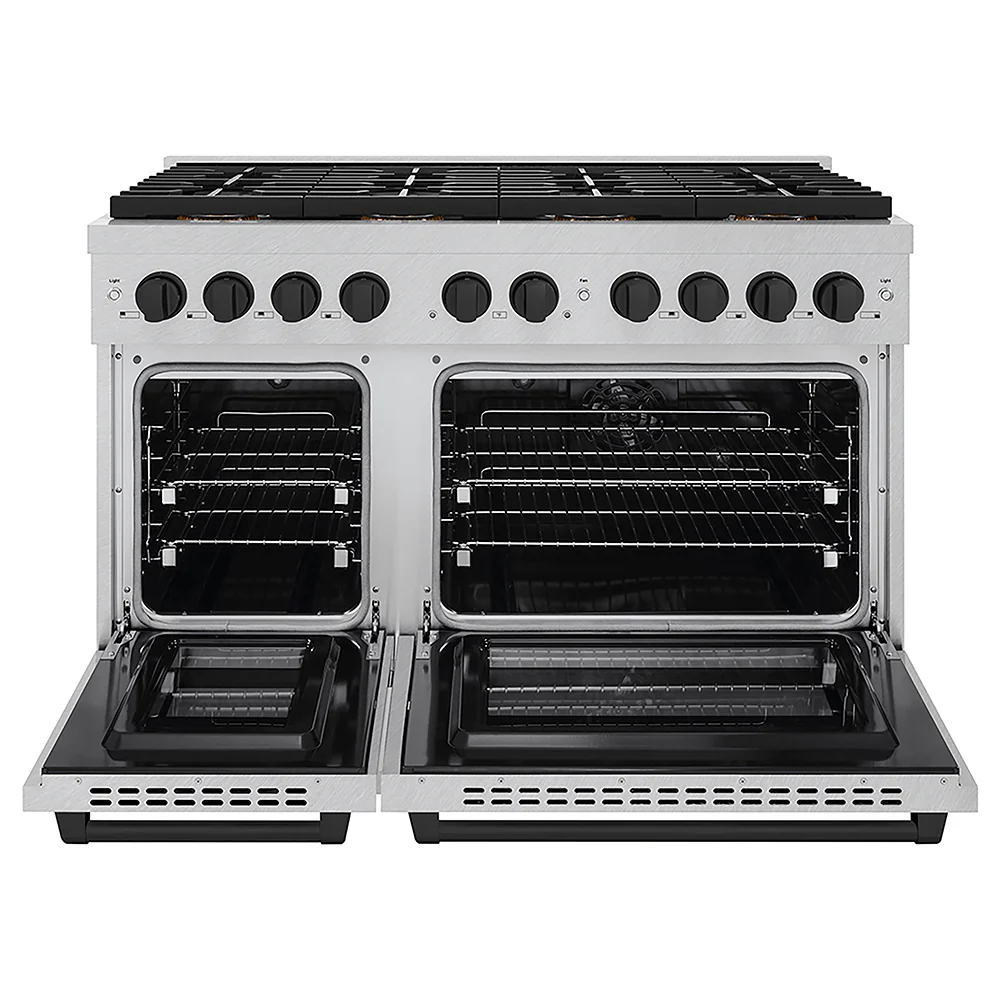 ZLINE Autograph Edition 48 in. 6.7 cu. ft. Paramount Dual Fuel Range with 8 Burner DuoPro™ Cooktop and Dual Ovens in Satin Stainless Steel and Matte Black Accents, Open Box-Great Condition - Image 4