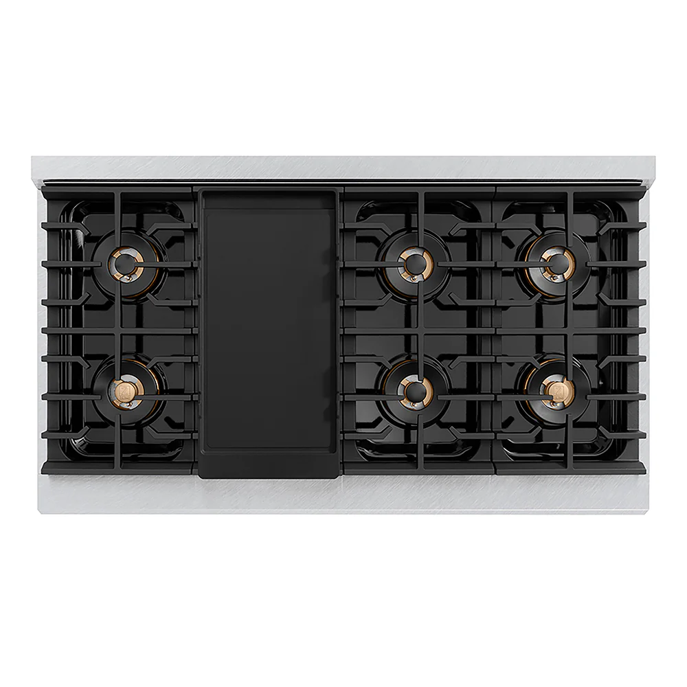 ZLINE Autograph Edition 48 in. 6.7 cu. ft. Paramount Dual Fuel Range with 8 Burner DuoPro™ Cooktop and Dual Ovens in Satin Stainless Steel with White Matte Doors and Polished Gold Accents, Open Box-Great Condition - Image 5