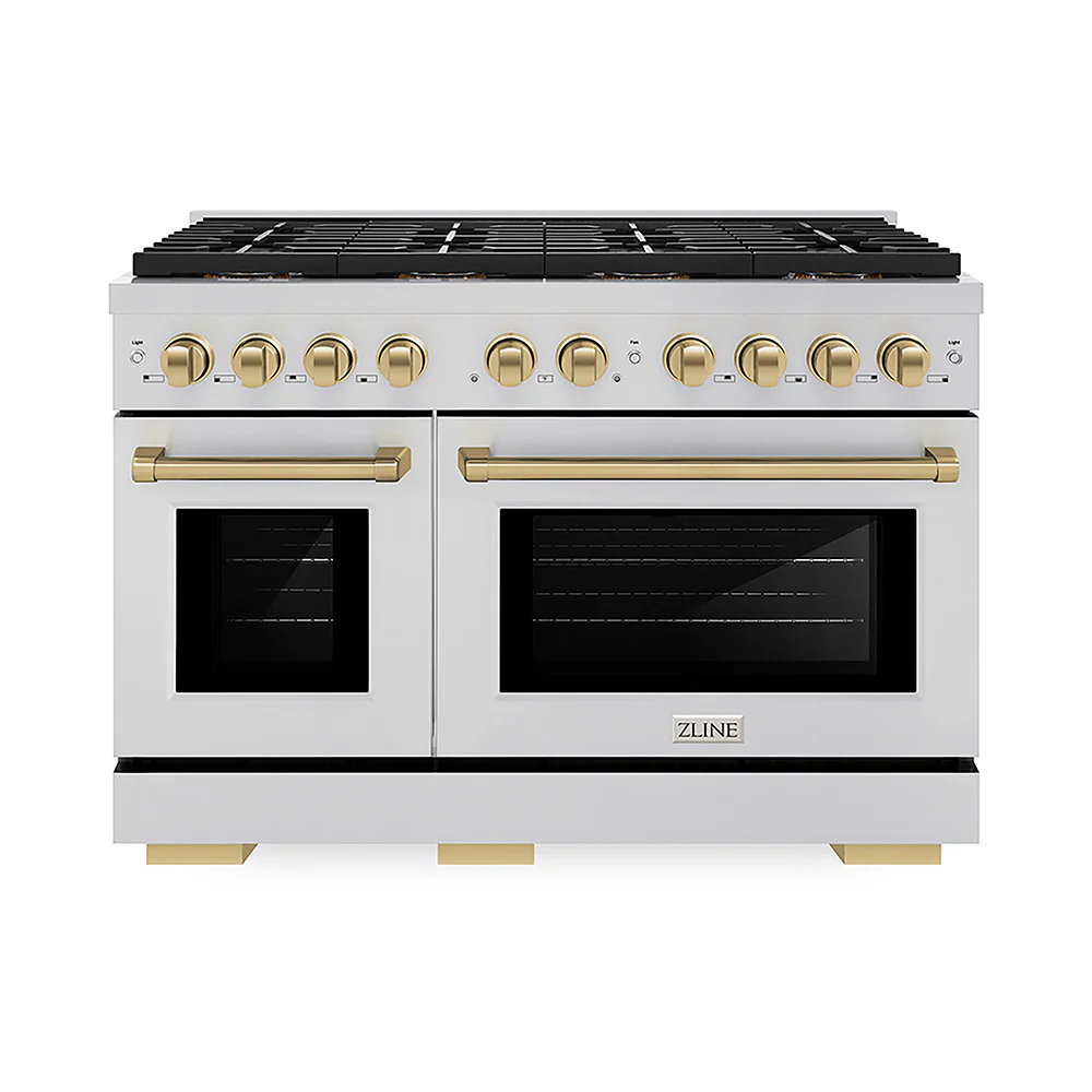 ZLINE Autograph Edition 48 in. 6.7 cu. ft. Paramount Dual Fuel Range with 8 Burner DuoPro™ Cooktop and Dual Ovens in Stainless Steel and Champagne Bronze Accents, Open Box-Great Condition - Image 3