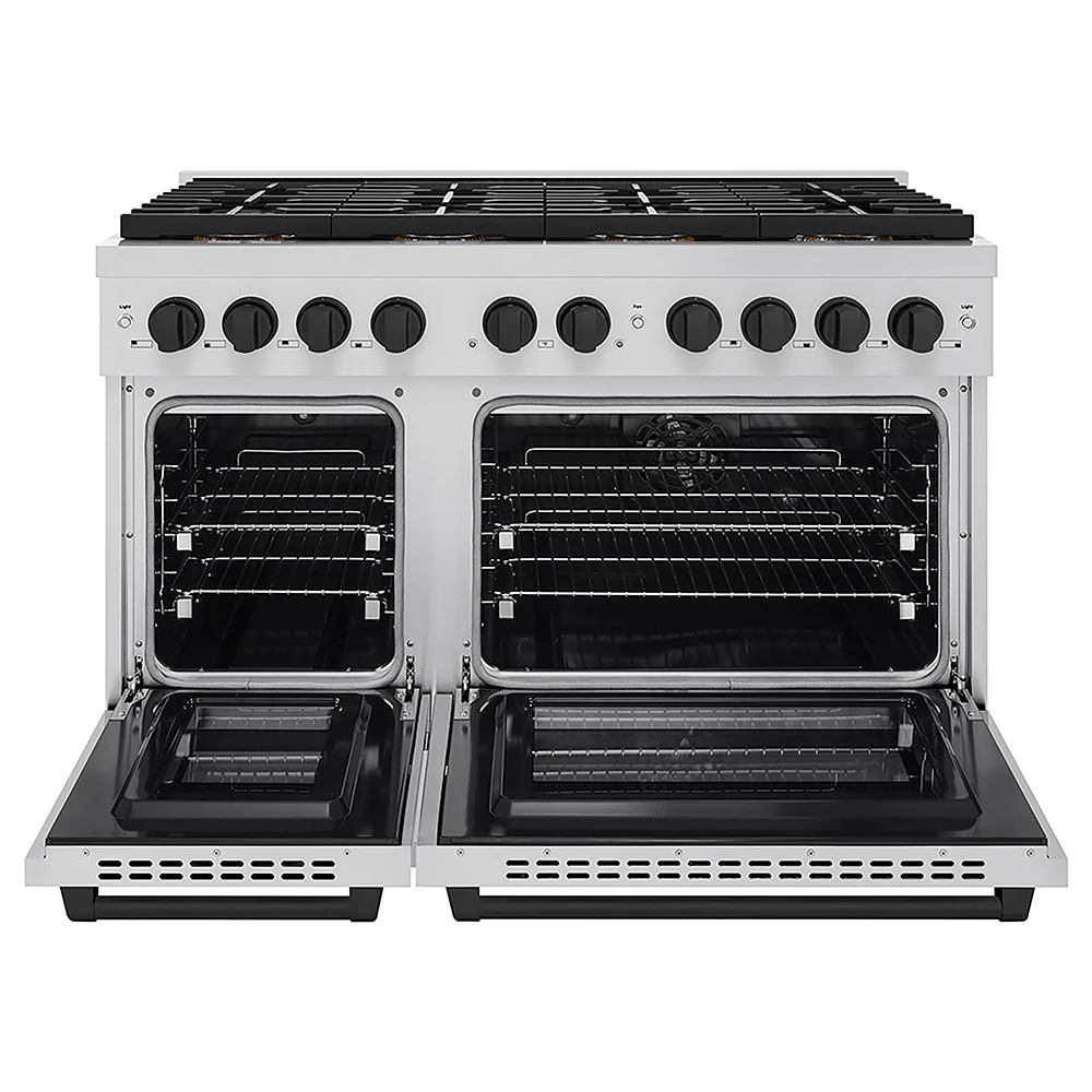 ZLINE Autograph Edition 48 in. 6.7 cu. ft. Paramount Dual Fuel Range with 8 Burner DuoPro™ Cooktop and Dual Ovens in Stainless Steel and Matte Black Accents, Open Box-Great Condition - Image 4