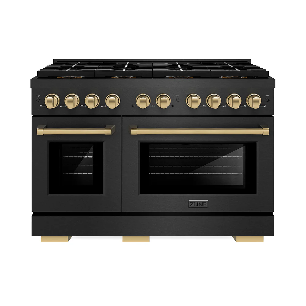 ZLINE Autograph Edition 48 in. 6.7 cu. ft. Paramount Gas Range with 8 Burner DuoPro™ Cooktop and Dual Ovens in Black Satin Stainless Steel and Champagne Bronze Accents, Open Box-Great Condition - Image 3