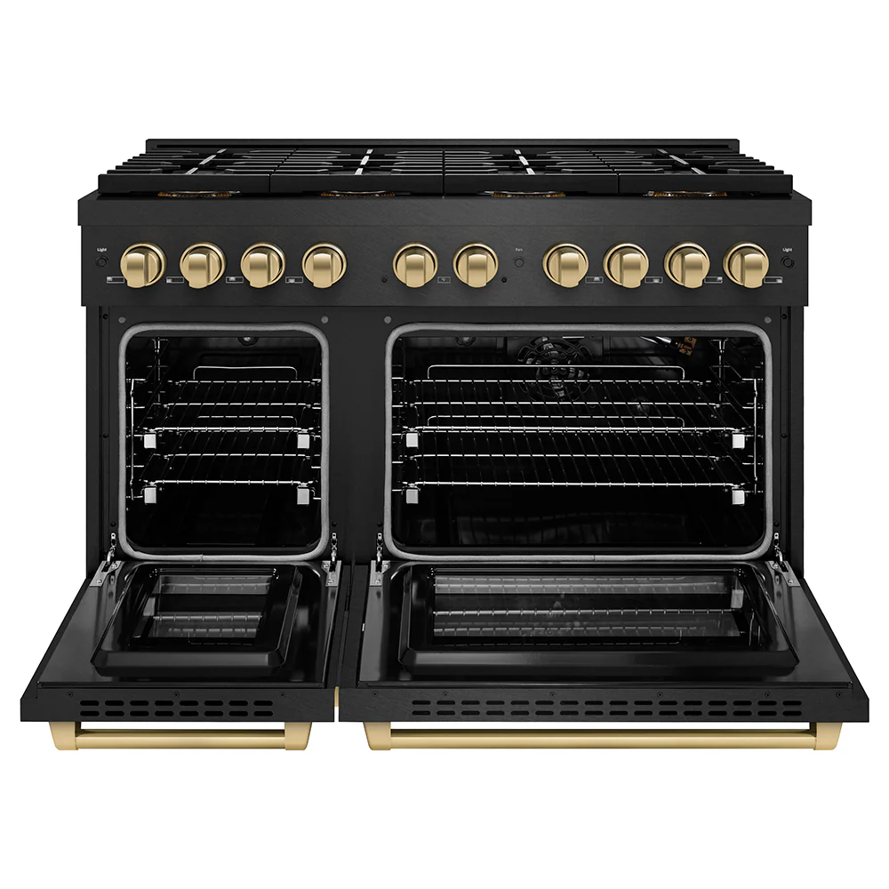 ZLINE Autograph Edition 48 in. 6.7 cu. ft. Paramount Gas Range with 8 Burner DuoPro™ Cooktop and Dual Ovens in Black Satin Stainless Steel and Champagne Bronze Accents, Open Box-Great Condition - Image 4