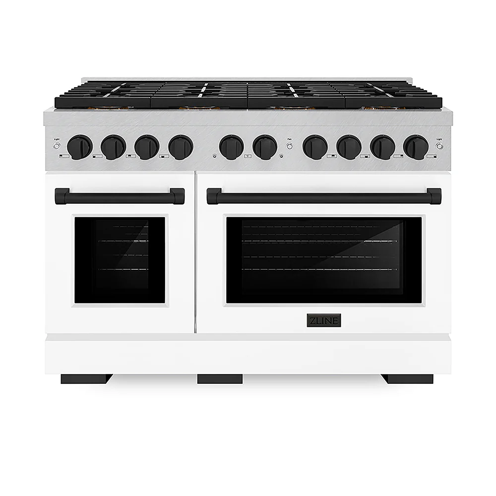 ZLINE Autograph Edition 48 in. 6.7 cu. ft. Paramount Gas Range with 8 Burner DuoPro™ Cooktop and Dual Ovens in Satin Stainless Steel with White Matte Doors and Matte Black Accents, Open Box-Great Condition - Image 3
