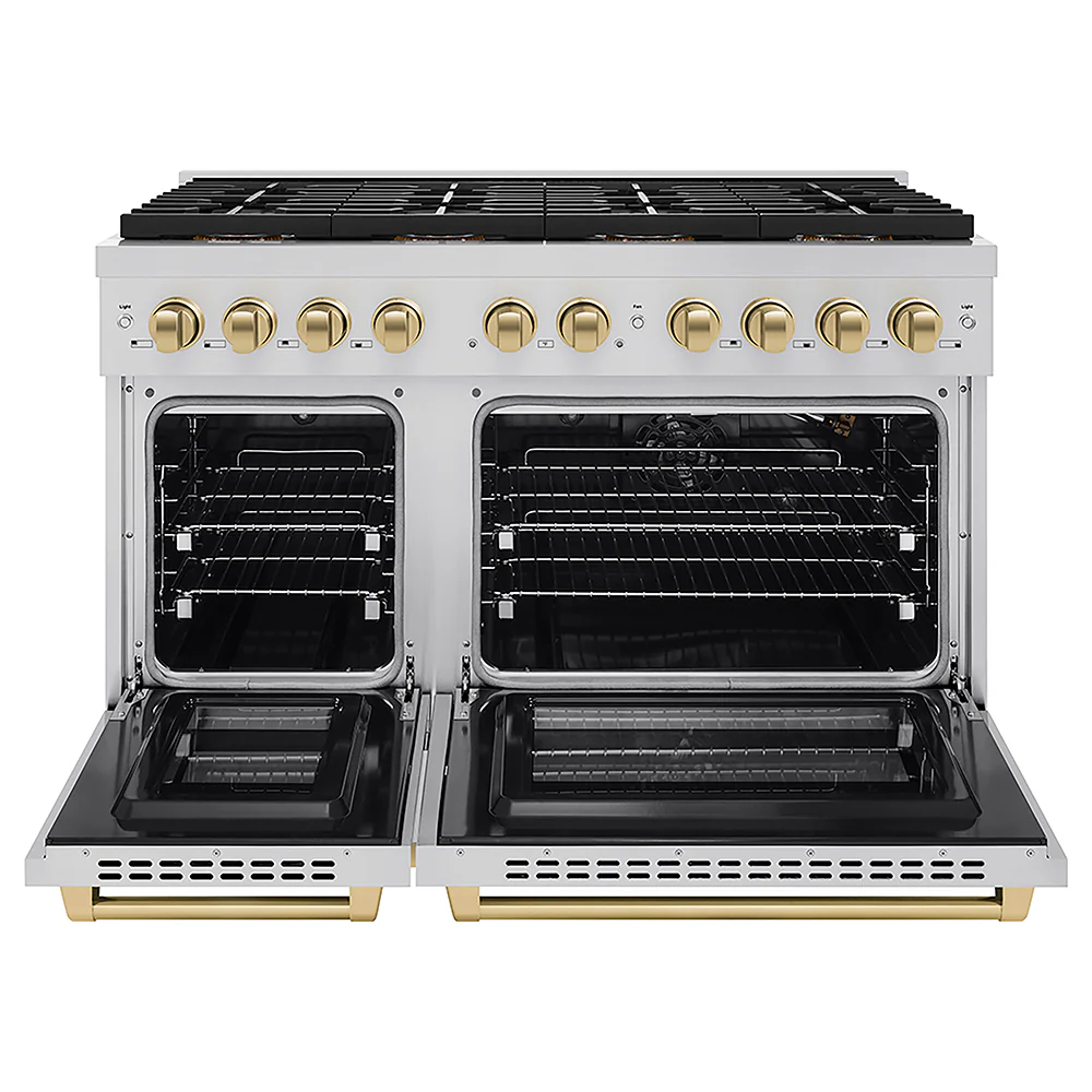 ZLINE Autograph Edition 48 in. 6.7 cu. ft. Paramount Gas Range with 8 Burner DuoPro™ Cooktop and Dual Ovens in Stainless Steel and Champagne Bronze Accents, Open Box-Great Condition - Image 4