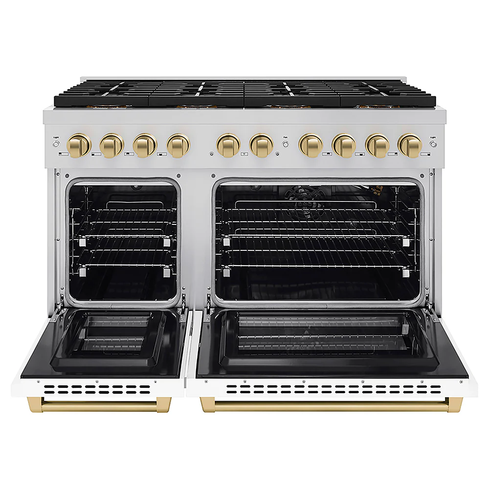 ZLINE Autograph Edition 48 in. 6.7 cu. ft. Paramount Gas Range with 8 Burner DuoPro™ Cooktop and Dual Ovens with White Matte Doors and Champagne Bronze Accents, Open Box-Great Condition - Image 4