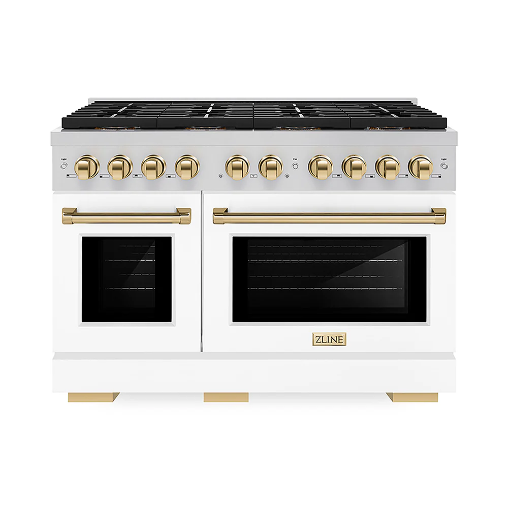 ZLINE Autograph Edition 48 in. 6.7 cu. ft. Paramount Gas Range with 8 Burner DuoPro™ Cooktop and Dual Ovens with White Matte Doors and Polished Gold Accents, Open Box-Great Condition - Image 3
