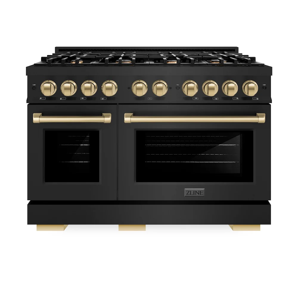 ZLINE Autograph Edition 48 in. 6.7 cu. ft. Select Double Oven Dual Fuel Range with 8 Burner Gas Cooktop in Black Stainless Steel and Champagne Bronze Accents, Open Box-Great Condition - Image 3