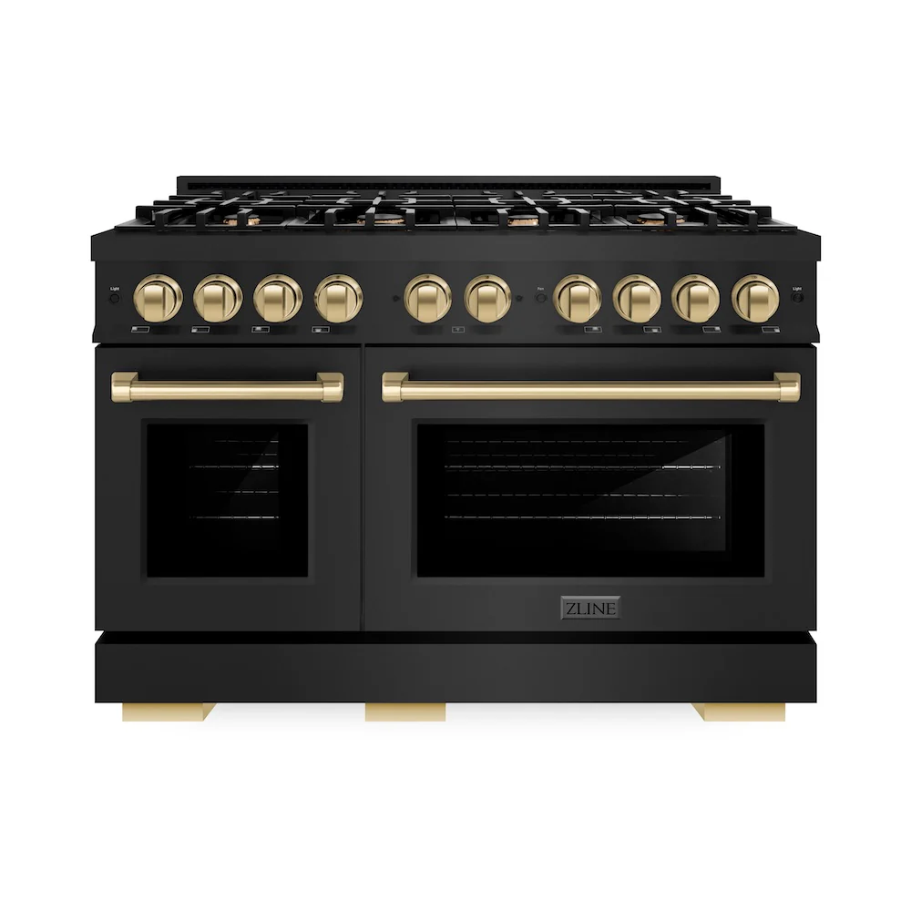 ZLINE Autograph Edition 48 in. 6.7 cu. ft. Select Double Oven Dual Fuel Range with 8 Burner Gas Cooktop in Black Stainless Steel and Champagne Bronze Accents, Open Box-Great Condition - Image 4