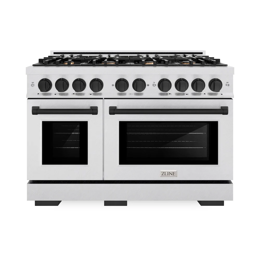 ZLINE Autograph Edition 48 in. 6.7 cu. ft. Select Double Oven Dual Fuel Range with 8 Burner Gas Cooktop in Satin Stainless Steel and Matte Black Accents, Open Box-Great Condition - Image 4